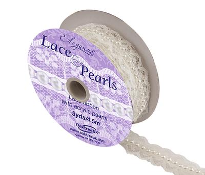 Eleganza Lace & Pearls 18mm x 5yds/4.57m White No.01 - Ribbons